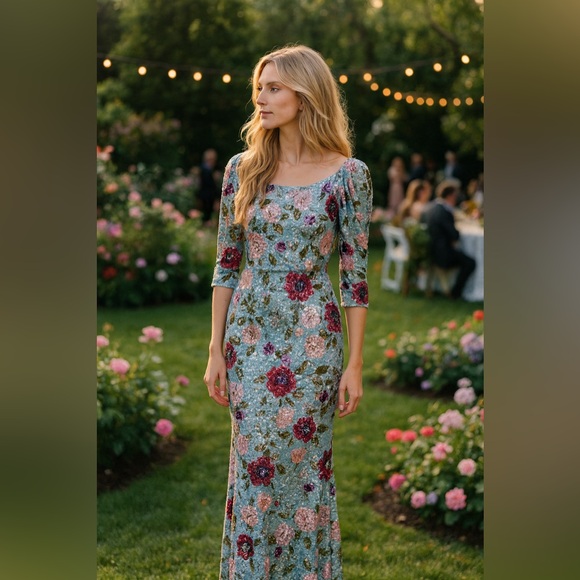 Mac Duggal Multicolor Floral Midi Dress Size 2 - Picture 1 of 16